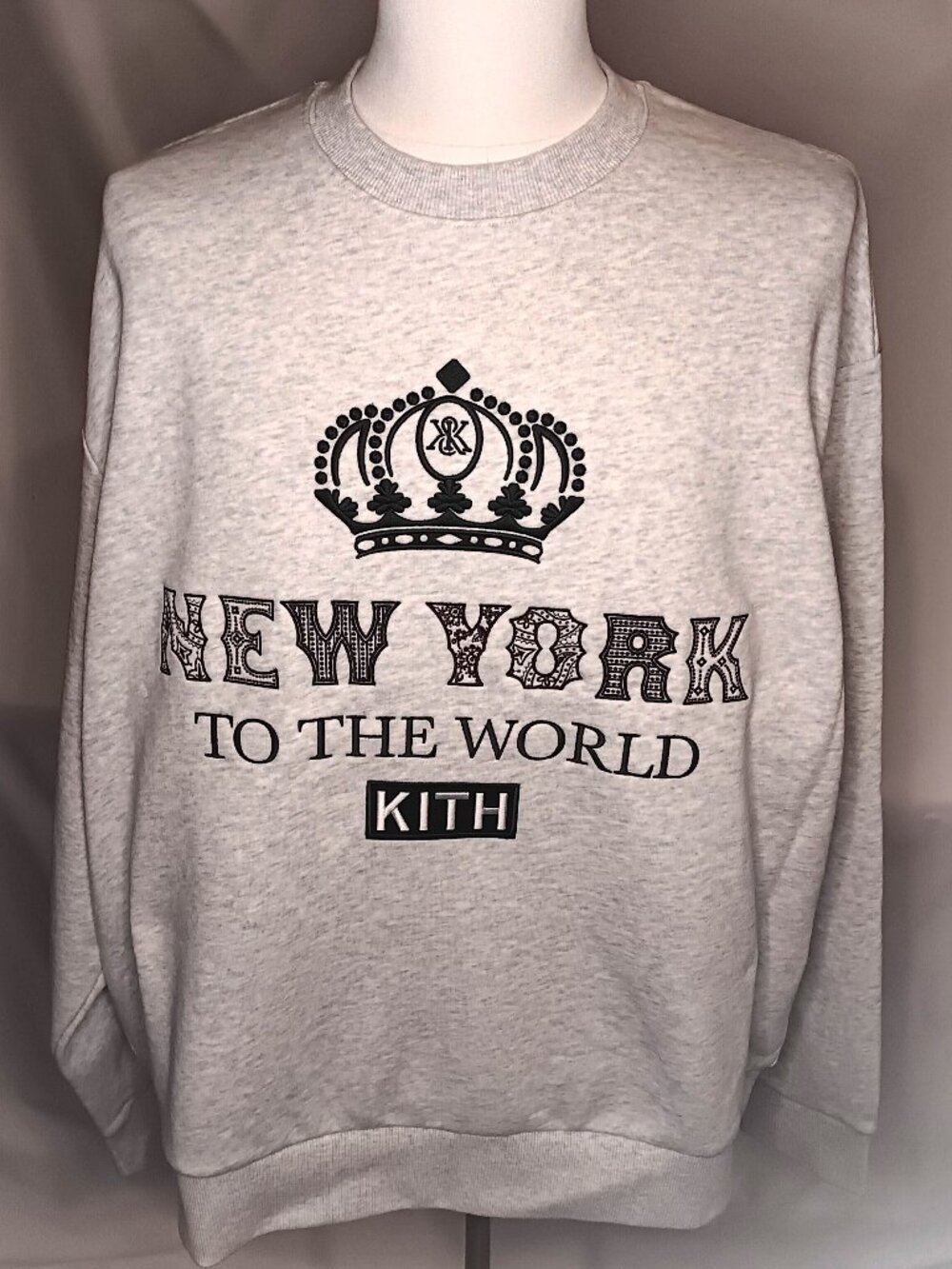 Kith Nelson Crewneck New York To The World Light Heather Grey XL NWT